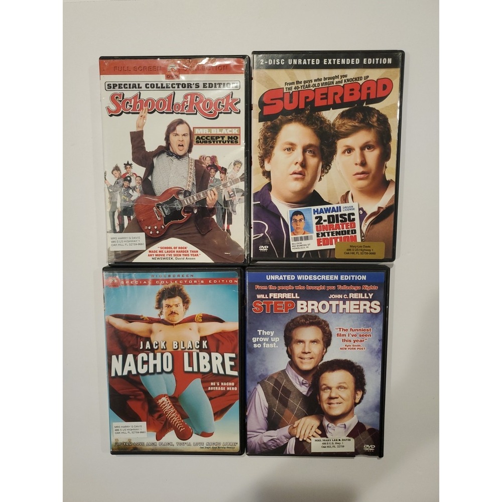 Comedy DVD Lot (4) Step Brothers Superbad Unrated School of Rock Nacho Libre